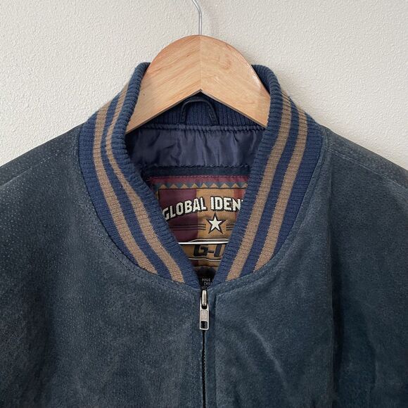 VTG Global Identity G-111 Leather Jacket Mens XL Brown & Blue Bomber Coat - Picture 6 of 16